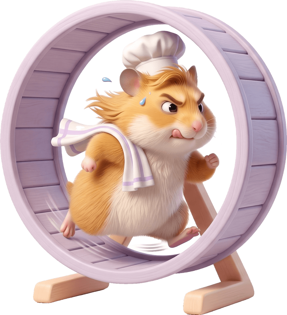 Marcel, le hamster chef d'Ergalo, qui court dans sa roue