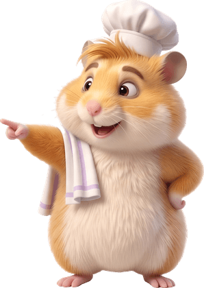 Marcel, le hamster chef d'Ergalo, qui montre le texte du doigt